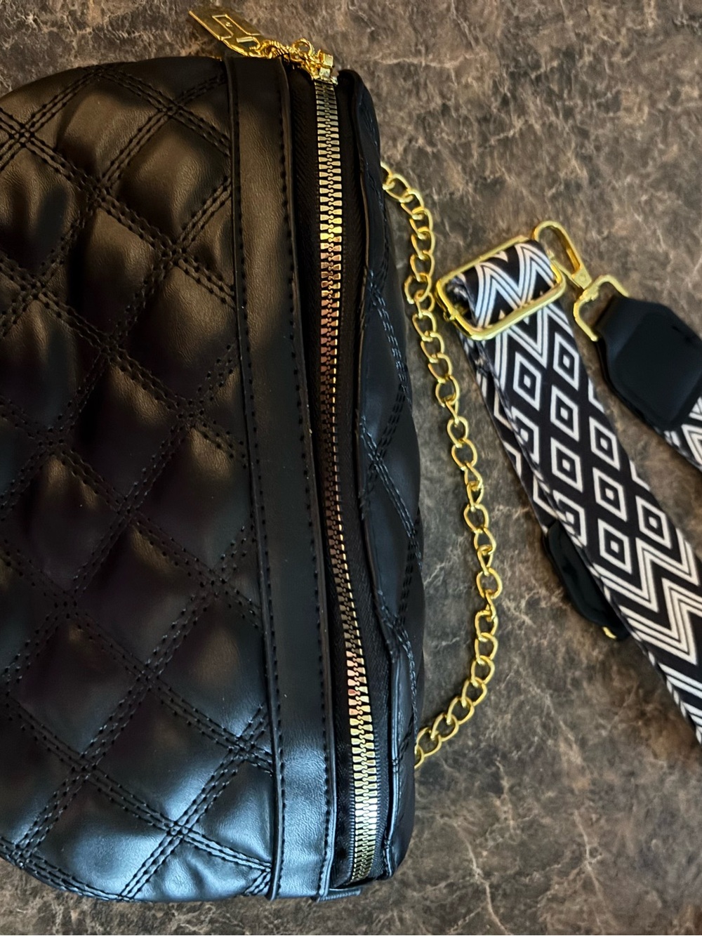 Quilted Black Crossbody Bag with Gold Chain Strap